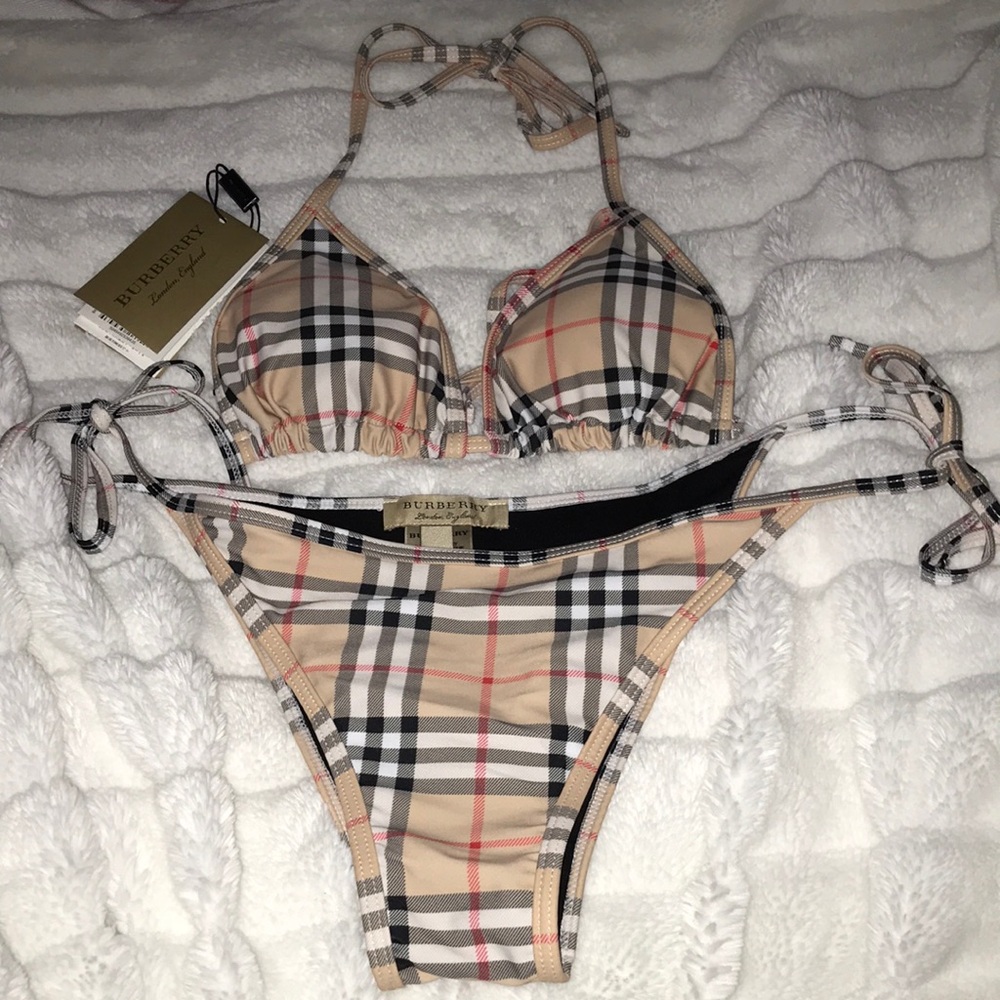 Burberry Women's Beige Nova Check Two-Piece Bikini Swimwear AUTHENTIC